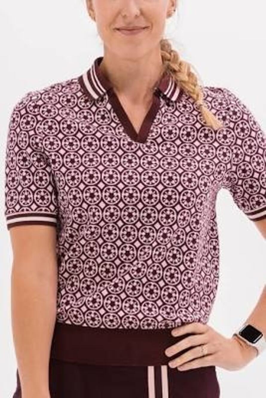 Foray Golf M Heritage Rose Jacquard Knit Polo Preppy Country Club Top Luxury